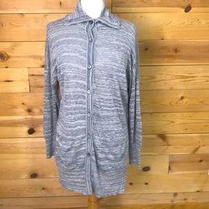 Peruvian Connection lightweight marled cotton gray white cardigan sweater Large